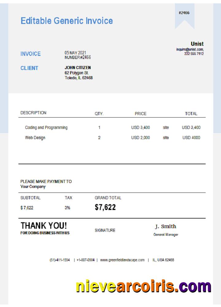 USA Unist invoice